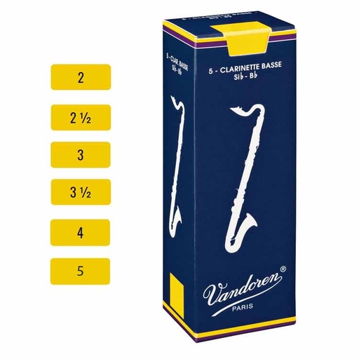 Caja 5 Cañas Clarinete Bajo Tradicional Vandoren